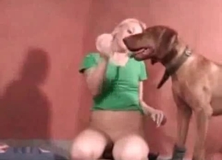 Cute dog enjoying this blonde's holes