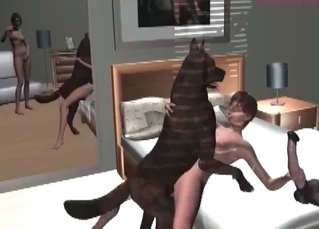 Kinky babe enjoying dog cock in3D
