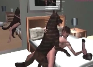 Kinky babe enjoying dog cock in3D