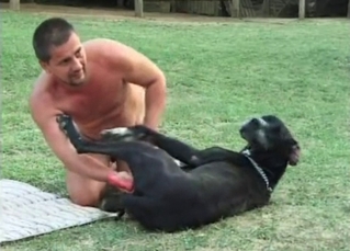 Innocent puppy and a warped gay dude