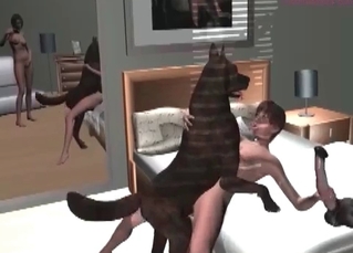 Kinky babe enjoying dog cock in3D